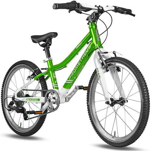 PROMETHEUS BICYCLES PRO Kinderfahrrad 20 Zoll Jungen Mädchen | Premium 20 Zoll Fahrrad Junge Aluminium Super leicht ab 6 Jahre | 7 Gang Schaltung von Microshift | Grün Weiß