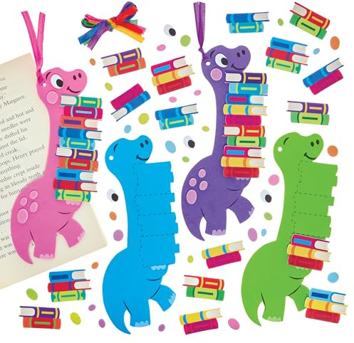 Baker Ross FN368 Dinosaur Bookmark Kits - Pack of 6, Bookmark Making for Kids, World Book Day Crafts