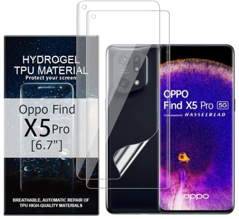 Glcrrpu Lot de 2 films de protection d'écran hydrogel pour OPPO Find X5 5G [6,55 ], film de protection d'écran hydrogel souple TPU transparent, HD