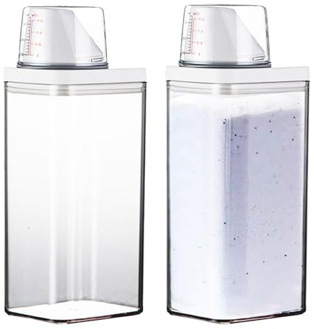 Waschmittel Aufbewahrung, 2 Stück Mehrzweck Waschpulverspender, 1500ml Transparent Waschpulver Aufbewahrungsbox mit Messbecher, Waschmittel Cerealien Organizer, für Waschpulver, Waschmittel, Getreide