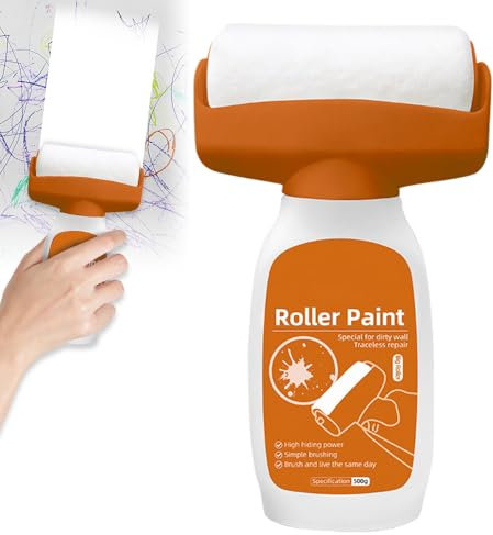 HIULLEN 500g Wandfarbe Ausbessern Weiß, Wand Reparatur Rollbürste mit Wandreparaturpaste, Wand Reparatur Creme, Ausbesserungsfarbe Weiss Für Graffiti Kratzer Flecken Risse Und Beschädigte Wände