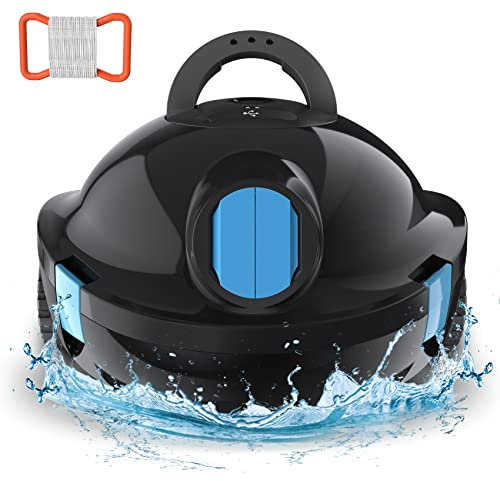 Robot Nettoyeur de Piscine sans Fil, aspirateur de Piscine Puissant et Automatique, 90 Minutes d'autonomie, Auto-stationnement, idéal pour Les piscines Plates Hors-Sol et enterrées jusqu'à 100 m²
