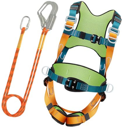 Absturzsicherung, Fallschutz-Set mit Sicherheitsgurt | Fallseil mit Stoßdämpfer, Stützgurt mit Komfortpolsterung, Kletterausrüstung