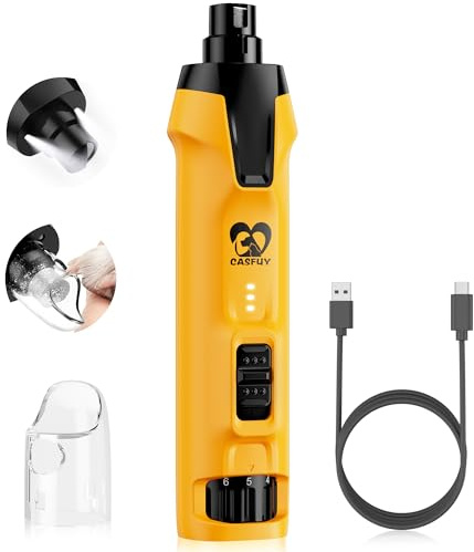 Casfuy 6-Speed Dog Nail Grinder – 50% Boosted Power Dog Nail Trimmers Quiet with Dual LED Lights & Dust Collector & 4.8V Copper Motor Electric Pet Toenail File Tool for Large Medium Small Dogs and Cat