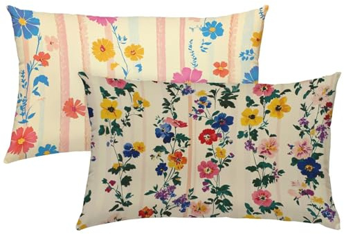 Blume Kissenbezug 50x70 Outdoor Kissen Farbe 2er Set Outdoor Kissenbezug Doppelseitig Drucken Wetterfest Leinen Kissen mit Unsichtbarem Reißverschluss für Deko Wohnzimmer Modern Garten Terrassen X-151