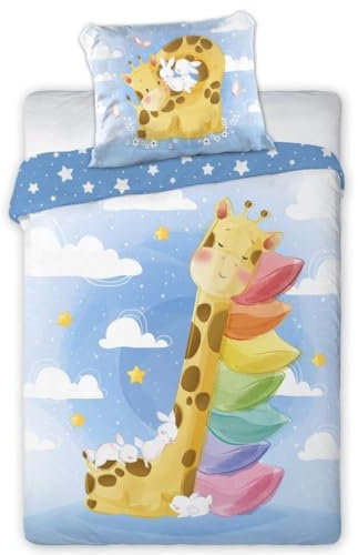 WS-Trend Giraffen Babybettwäsche 100x135 cm – 2-teiliges Set mit Kissenbezug 40x60 cm – Fröhliches Regenbogen-Design mit Giraffe & Häschen – 100% Baumwolle – Weich, bunt & pflegeleicht
