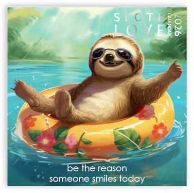 Sloth Calendar 2026, Large 12 x 12 inch Wall Calendar, Mindfulness Wall Calendar, Inspirational Sloth Gift