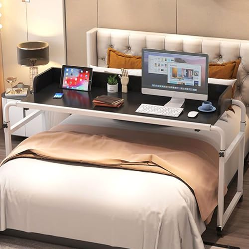 YDkjwjw Overbed Table with Wheels Bed Desk Over Bed Table with Metal Leg, Adjustable Height Laptop Desk for Home Office Hospital