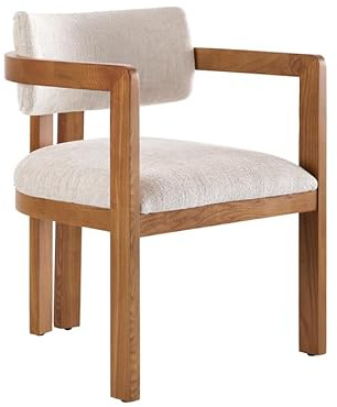 MY Furniture Jolie Dining Chair – Elegant Modern Dining Chair in Light Taupe Chenille Upholstery with Sprung Seat and Deep Padding, Solid Ash Chestnut Frame, Comfortable Upholstered Seating