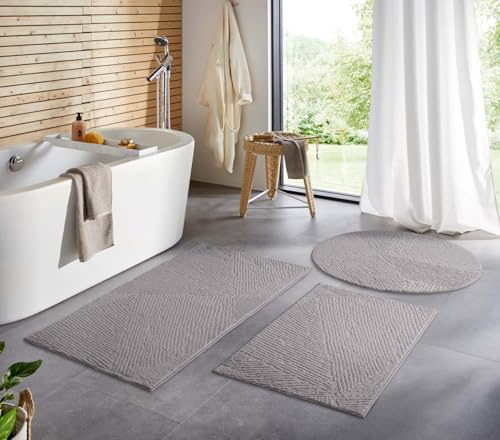 Taracarpet Badematte Badvorleger Homestyle rutschfest waschbar Badezimmerteppich Badewannenmatte, Badteppich, Duschmatte Badezimmer saugfähig Weich auch als Set Grau Fresco 050x080 cm