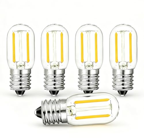T22 E12 LED Light Bulbs 1W Warm White 2700K, Salt Lamp Bulbs, Small Screw Bulbs, Mini Tubular Equivalent Energy Saving for Fridge, Table Lamps, Wall Lamps, Decorative, Bedroom(Transparent, 5 Pcs)