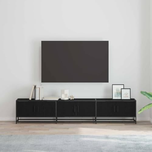 Mhdvray TV Lowboard Schwarz Eiche 210 x 35 x 41 cm Modernes Fernsehschrank Set aus Holz und Eisen für Wohnzimmer Flur Büro