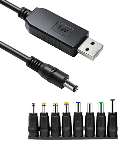 Lotnery USB to DC 12V Cable,1M 5.5 X 2.1mm Plug Adapter Universal Power Chager Cord with 8 DC Connectors for Laptop Router Monitor Keyboard Toys Bluetooth Speakers