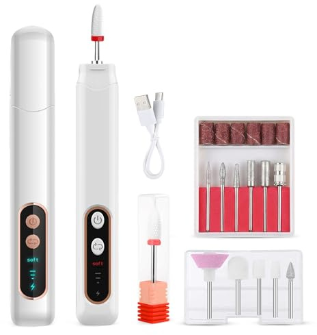 FunnAura 3 Speeds Electric Nail File for Thick Toenails Set, 15000RPM Nail Grinder for Thick Toe Nails for Various Nails and Shapes(12 Drill Bits)