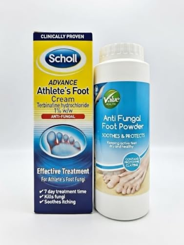 Athlete's Foot Treatment Set with Antifungal Foot Powder, Advanced Cream with Terbinafine Hydrochloride, Anti-Fungal Relief