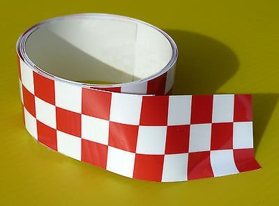 CAFE RACER KARIERTES BAND Stripe ROT/weiß aufkleber 1220x30mm 2 LÄNGE