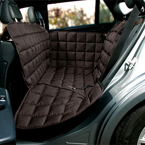 Doctor Bark Hunde 2-Sitz-Autoschondecke für die Rücksitzbank, All-Side Schutz mit Reißverschluss für alle PKWs und SUVs, M in Braun