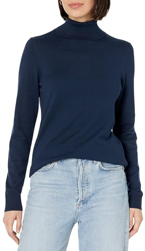 Amazon Essentials Women's Classic-Fit Lightweight Long-Sleeve Turtleneck Jumper (Available in Plus Size), Navy, L