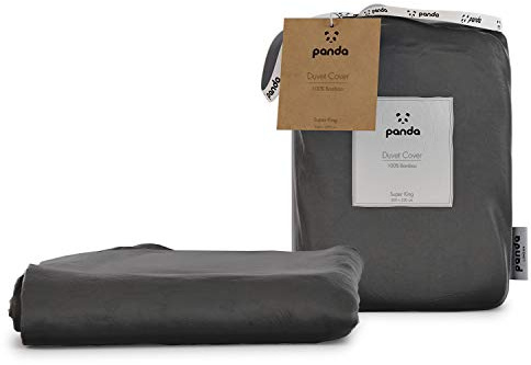 Panda® 100% Bamboo Organic Duvet Cover - UK Super King, Urban Grey | Breathable, Hypoallergenic, Antibacterial | High Thread Count | Natural Choice for Skin & Hair | Thermoregulating, Quality Sleep