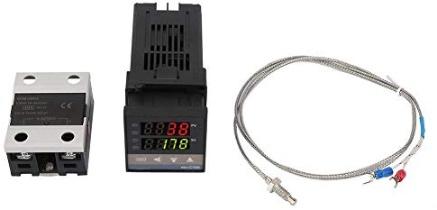 REX-C100 Kit de controlador de temperatura, 0 ℃ ~ 1300 ℃ Alarma LED digital PID AC110V-240V Termostato + 1M K Termopar/Sensor temperatura + 40A SSR Relé de estado s termostato