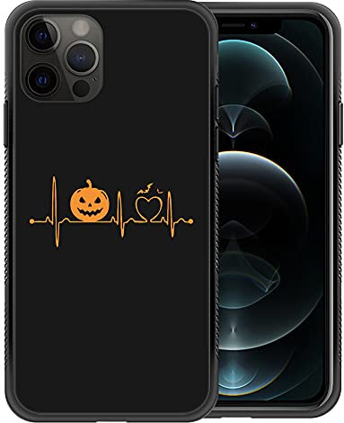 iPhone 11 Pro Max Case,Halloween Pumpkin Heartbeat iPhone 11 Pro Max Cases for Girls,Tempered Glass Pattern Design Back Cover[Shock Absorption]Soft TPU Bumper Frame Support Case for iPhone 11 Pro Max