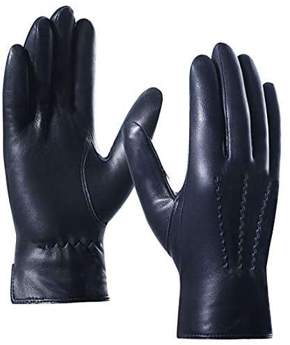 Harssidanzar Herren-Handschuhe aus italienischem Schaffell, hochwertig, mit Kaschmirfutter, GM006, Marineblau (Futter aus 100% Kaschmir)., M