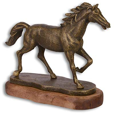 Moritz Design Gußeisen Deko Figur Pferd Horse auf Holzsockel 8,8 x 23,5 x 19,3 cm Skulptur Statue