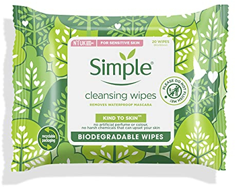 Simple Kind to Skin Cleansing Wipes remove waterproof make-up Biodegradable for sensitive skin 20 PC