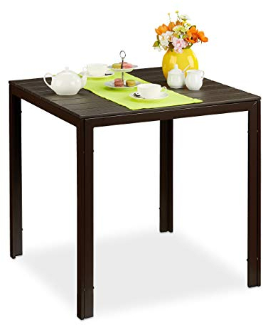 Relaxdays Gartentisch quadratisch, Holzoptik, Esstisch Garten, Balkon, Terrasse, 74,5x77,5x77,5cm, Balkontisch, braun