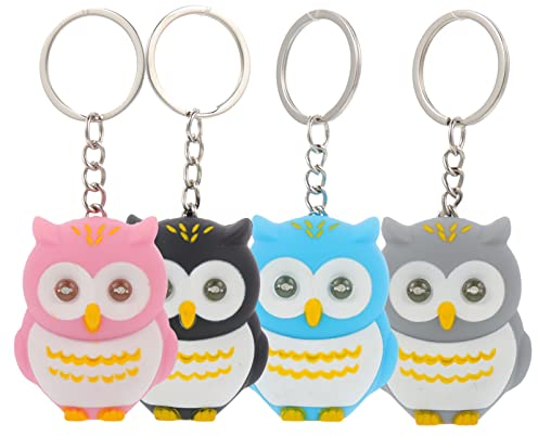 PRETYZOOM 4 Stück Eule Schlüsselring Leuchten Schlüsselbund Tier Anhänger Schlüsselanhänger für Handtasche Gepäcktasche Ornament Kinder Spielzeug (Schwarz Grau Blau Rosa)