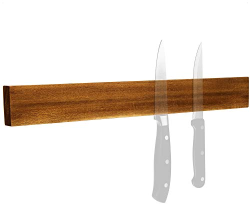 COM-FOUR® Barra magnetica per coltelli in legno di acacia per montaggio a parete - ceppo magnetico per coltelli - barra per coltelli da 40 cm per la cucina - guida magnetica in legno (1x Acacia 40cm)