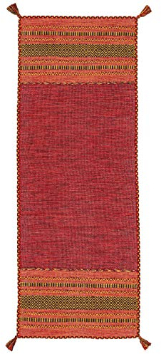 carpetfine Flachgewebeteppich Kelim Azizi Läufer Rot 80x400 cm | Moderner Teppich für Wohn- und Schlafzimmer