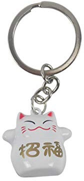 Porte-clé Maneki Neko Japonais Blanc à grelot