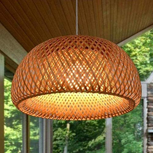 Pendelleuchte E27 Rattan-Lampe Landhausstil Vintage Hängeleuchte Handgewebt Pendellampe Bambus Lampenschirm Höhenverstellbare Retro Kronleuchter Esszimmer Küche Hängend Decke Lampe,30cm
