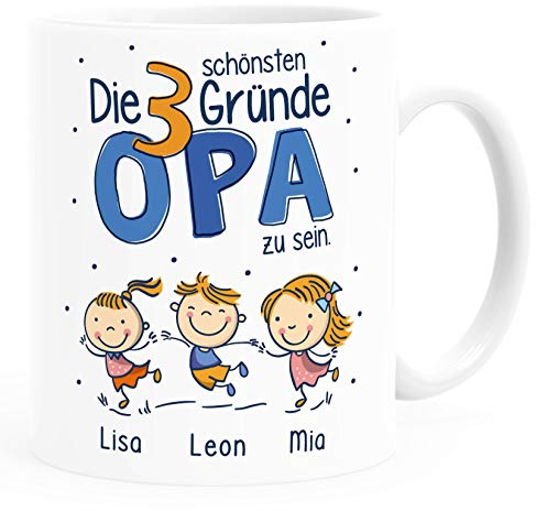 SpecialMe® Kaffee-Tasse Die Schönsten Gründe Opa zu Sein Personalisiert Mit Namen 1,2,3,4 Kinder Geschenk für Opa Weiß Keramik-Tasse