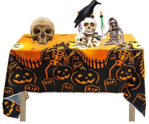 Halloween Tischdecke 137cm X 180cm - Gruselige Deko für Halloween - Tischtuch Mit Kürbis-Motiv