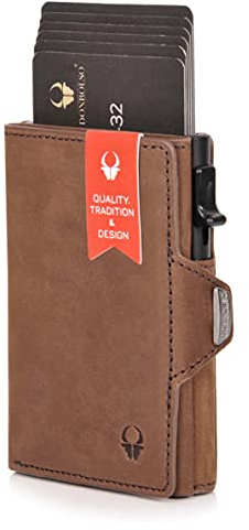 DONBOLSO Wallet Flip - Slim mit Flipcase - Leder Geldbeutel mit RFID Schutz - Schmale Geldbörse mit Platz für bis zu 9 Karten - Mini Portemonnaie für Herren und Damen mit Münzfach