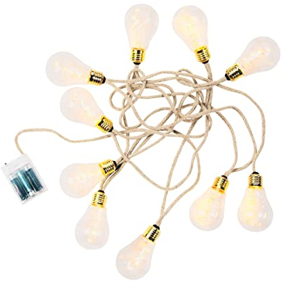 BUTLERS LED-Lichterkette Naturseil 10 Lichter L 4,6m Batteriebetrieben mit USB- und Timer-Funktion, warmweißes Licht -Bulb Lights- LED Beleuchtung in Glühbirnen-Optik