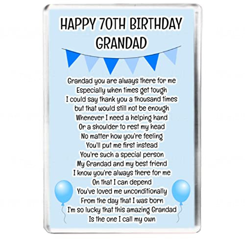 Happy 70th Birthday Grandad - Keepsake Verse For Grandad - Fun Balloon Design - Fridge Magnet - Sentimental Gift