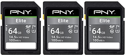 PNY Elite Class 10 U1 V10 Lot de 3 Cartes mémoire Flash SDXC 64 Go – 100 Mo/s de Lecture, Classe 10, U1, V10, Full HD, UHS-I, Full Size SD (P-SD64GX3U1100EL-MP)