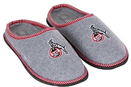 1. FC Köln Pantoffeln hellgrau - Logo - Hausschuhe Filzpantoffel - Plus Lesezeichen I Love Köln Größe 42