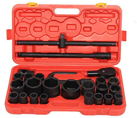 Steckschlüsselsatz Satz 3/4 and 1 Schlagschrauber Nuss Set, 26 Tlg Impact Socket Set, Metrische Größen (21-50 mm und 55-65 mm)
