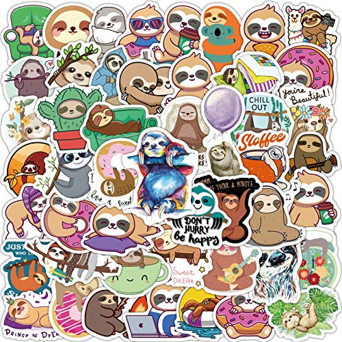 Sloth Stickers (100 PCS), Gift for Kids & Adults, Waterproof for Bottle & More, Animal Sloth Vinyl Stickers