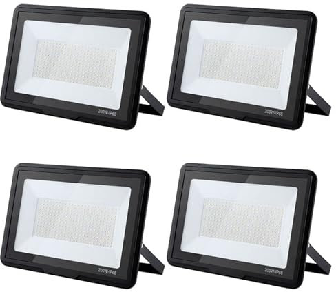 treoir Focos LED Exterior 200W, Superbrillante 20000LM, IP66 Impermeable Proyector 6000K Blanco Frío para Garaje, Jardín, Patio, Estacionamiento (4pcs)