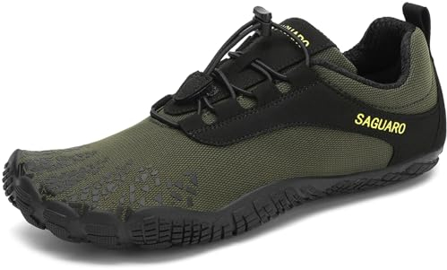 SAGUARO Barfußschuhe Herren Damen Barfussschuhe Ultraleicht Bequem Barefoot Shoes rutschfest Atmungsaktiv mit Breiter Zehenbox für Training Fitness, Armee Grün, 46 EU