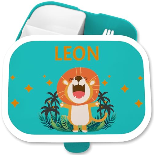 Brotdose Kinder Campus für Mepal - Löwen - Süßer Löwe Tiger König der Tiere Leo Line Leu - 750 ml - Türkis - name lunchbox-löwe lion lunchbox plastik tieren tier vesperdose personalisierte