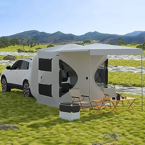 WOLWES Heckzelt, Auto Zelt, Hecktyp Und Unabhängiger Typ mit Doppeltem Zweck, Autozelt Heckklappe, Camping Vorzelt, Sonnenschirm, Wasserdicht (Color : Off White(420D))