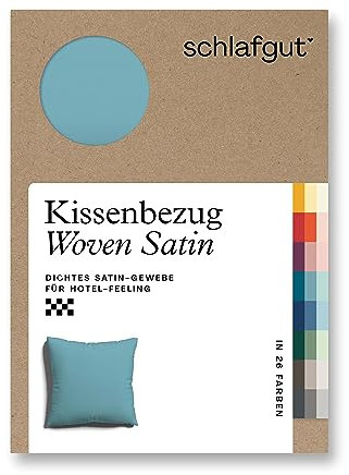 schlafgut Woven Satin Kissenbezug 80x80 cm Petrol Mid Uni in Premium Hotelqualität, Kopfkissenbezug einzeln mit 100% weicher Baumwolle