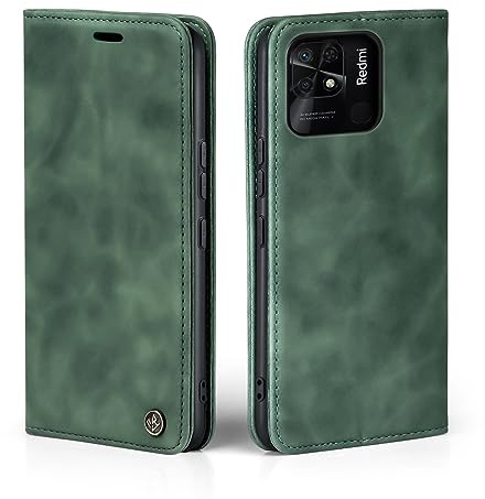 LBH Handyhülle für Xiaomi Redmi 10C in Grün mit Karten- und Geldfach Smartphone Hülle mit Standfunktion Flip Case Schutzhülle Magnetverschluss Vintage