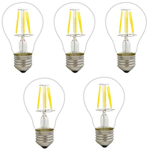 Mengjay 5 Stück Glühbirne Nostalgie Edison Glühlampe A60 6W 220V E27 Warmweiß Filament Tropfen Kopfspiegellampe Glühfaden Kopfspiegel Antik klare LED Beleuchtung Energiesparlampen